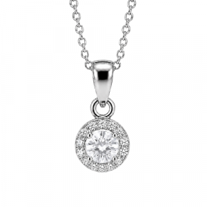 Simulated Birthstone & Cubic Zirconia Halo Pendant W/18" Chain Sterling Silver/APR