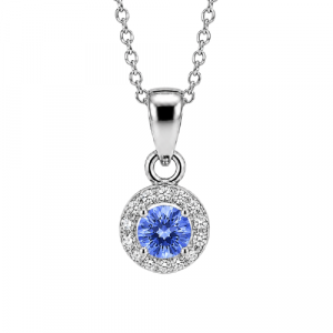 Simulated Birthstone & Cubic Zirconia Halo Pendant W/18" Chain Sterling Silver/SEP