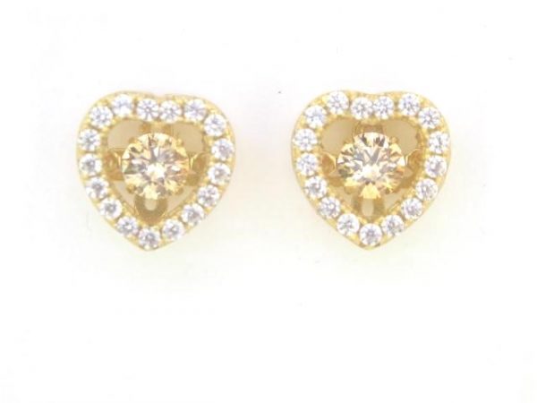 Dancing Canary Yellow Swarovski Cubic Zirconia Heart Stud Earrings Gold Plated Sterling Silver     **CLEARANCE-FINAL SALE**