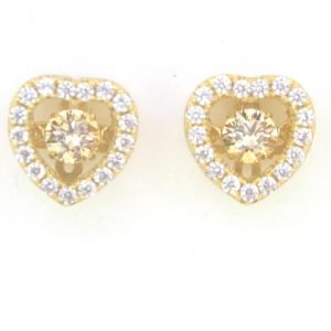 Dancing Canary Yellow Swarovski Cubic Zirconia Heart Stud Earrings Gold Plated Sterling Silver     *CLEARANCE-FINAL SALE*