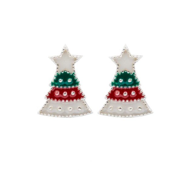 Enamel Christmas Tree Stud Earrings Sterling Silver **Final Sale**