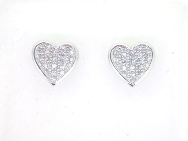 Heart Cubic Zirconia Pave Stud Earrings Sterling Silver     **CLEARANCE-FINAL SALE**