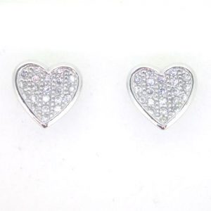 Heart Cubic Zirconia Pave Stud Earrings Sterling Silver     **CLEARANCE-FINAL SALE**
