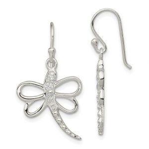 Dragonfly Cubic Zirconia Dangle Fishhook Earrings Sterling Silver   *FINAL SALE*