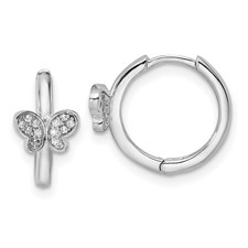 Butterfly Cubic Zirconia Huggie Hoop Earrings Sterling Silver/15MM   *FINAL SALE*