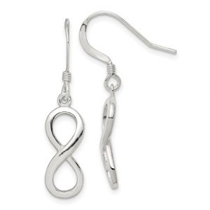 Infinity High Polish Dangle Fish Hook Earrings Sterling Silver