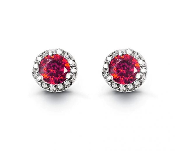 Simulated Birthstone & Cubic Zirconia Halo Stud Earrings Sterling Silver/JUL   *FINAL SALE*