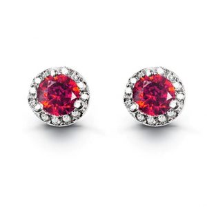 Simulated Birthstone & Cubic Zirconia Halo Stud Earrings Sterling Silver/JUL   *FINAL SALE*