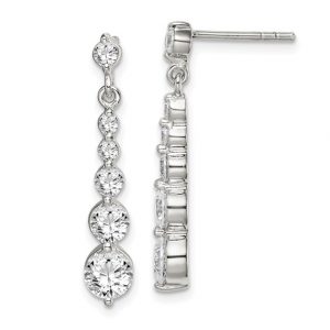 Cubic Zirconia Graduated Journey Dangle Earrings Sterling Silver   *FINAL SALE*