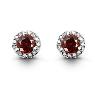 Simulated Birthstone & Cubic Zirconia Halo Stud Earrings Sterling Silver/JAN  *FINAL SALE*