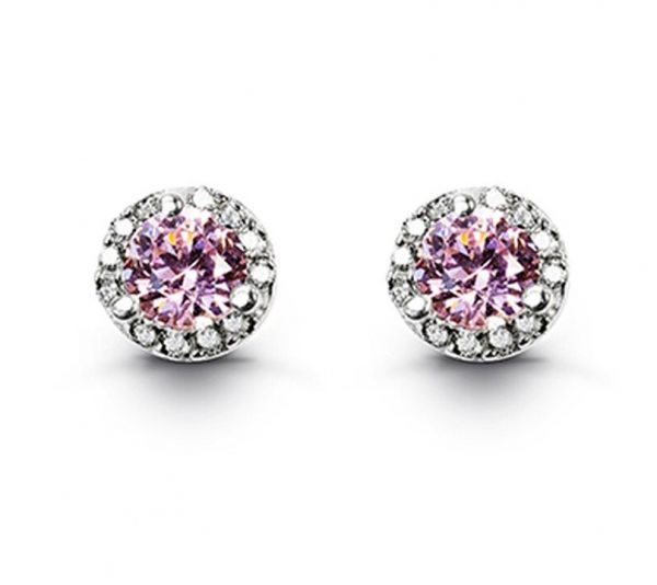 Simulated Birthstone & Cubic Zirconia Halo Stud Earrings Sterling Silver/JUN   *FINAL SALE*