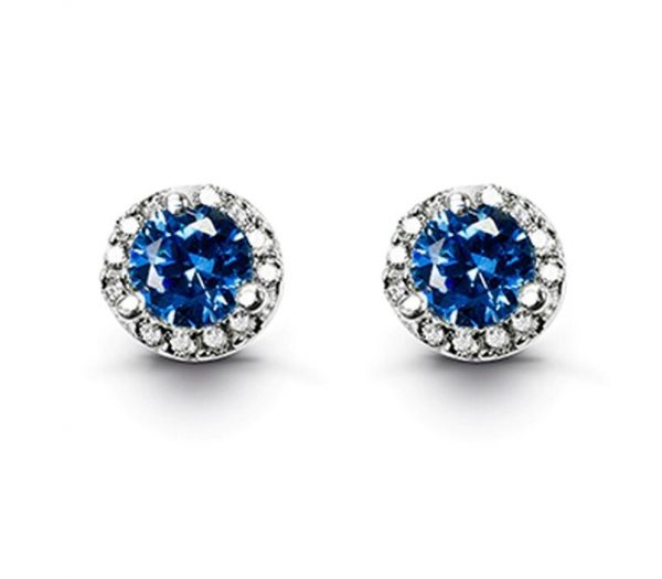 Simulated Birthstone & Cubic Zirconia Halo Stud Earrings Sterling Silver/SEP   *FINAL SALE*