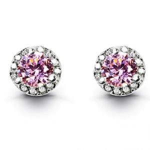 Simulated Birthstone & Cubic Zirconia Halo Stud Earrings Sterling Silver/OCT   *FINAL SALE*