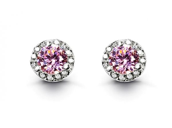 Simulated Birthstone & Cubic Zirconia Halo Stud Earrings Sterling Silver/OCT   *FINAL SALE*