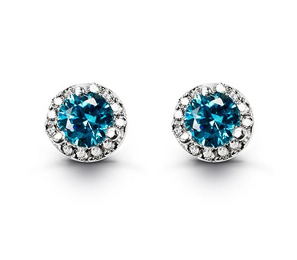 Simulated Birthstone & Cubic Zirconia Halo Stud Earrings Sterling Silver/DEC  *FINAL SALE*