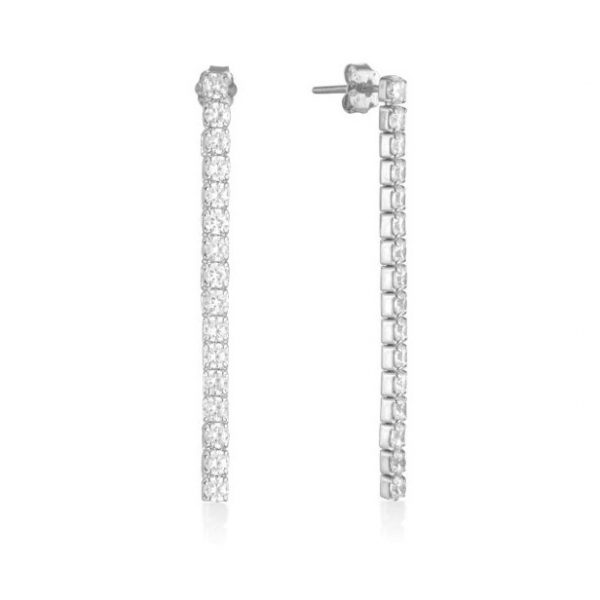 Cubic Zirconia Line Dangle Stud Earrings Sterling Silver/35MM
