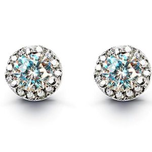 Simulated Birthstone & Cubic Zirconia Halo Stud Earrings Sterling Silver/MAR  *FINAL SALE*