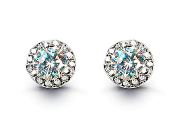 Simulated Birthstone & Cubic Zirconia Halo Stud Earrings Sterling Silver/MAR  *FINAL SALE*