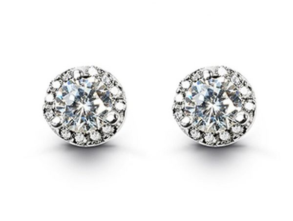 Sim. Birth Stone & Cubic Zirconia Halo Stud Earrings Sterling Silver/APR  *FINAL SALE*