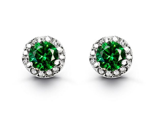 Simulated Birthstone & Cubic Zirconia Halo Stud Earrings Sterling Silver/MAY  *FINAL SALE*
