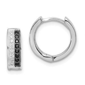 Black & White Cubic Zirconia Huggie Hoop Earrings Sterling Silver/12MM