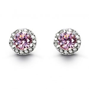 Simulated Birthstone & Cubic Zirconia Halo Stud Earrings Sterling Silver/JUN   *FINAL SALE*