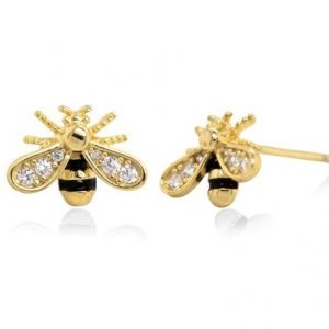 Bumble Bee Cubic Zirconia & Enamel Earrings Gold Plated Sterling Silver/7MM   *FINAL SALE*
