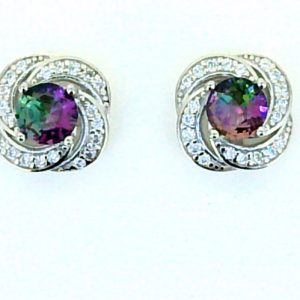 5MM Sim. Birthstone & Cubic Zirconia Swirl Stud Earrings Sterling Silver   *FINAL SALE*