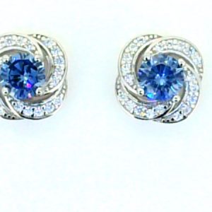 5MM Sim. Birthstone & Cubic Zirconia Swirl Stud Earrings Sterling Silver   *FINAL SALE*