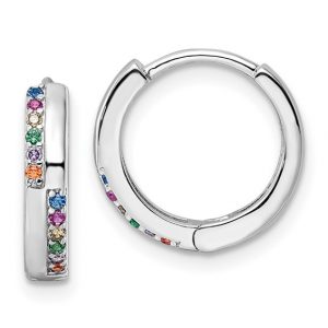 Multi Coloured Cubic Zirconia Huggie Hoop Sterling Silver/14MM     *FINAL SALE*