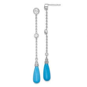 Turquoise & Cubic Zirconia Dangle Stud Earrings Sterling Silver  *FINAL SALE*