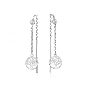 Tree of Life Cubic Zirconia Round Pull Thru Earrings Sterling Silver
