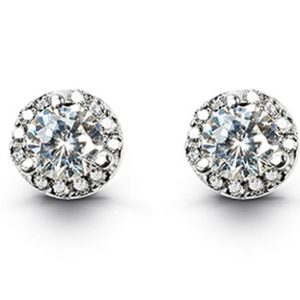 Simulated Birthstone & Cubic Zirconia Halo Stud Earrings Sterling Silver/APR  *FINAL SALE*