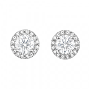 Simulated Birthstone & Cubic Zirconia Halo Stud Earrings Sterling Silver/APR  *FINAL SALE*