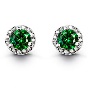 Simulated Birthstone & Cubic Zirconia Halo Stud Earrings Sterling Silver/MAY  *FINAL SALE*