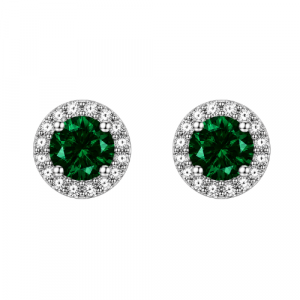 Simulated Birthstone & Cubic Zirconia Halo Stud Earrings Sterling Silver/MAY  *FINAL SALE*