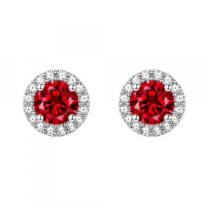 Simulated Birthstone & Cubic Zirconia Halo Stud Earrings Sterling Silver/JUL   *FINAL SALE*