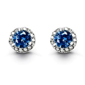 Simulated Birthstone & Cubic Zirconia Halo Stud Earrings Sterling Silver/SEP   *FINAL SALE*