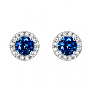 Simulated Birthstone & Cubic Zirconia Halo Stud Earrings Sterling Silver/SEP   *FINAL SALE*