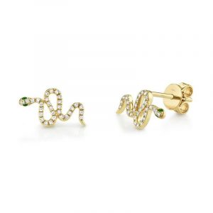 Cubic Zirconia Snake Stud Earrings Gold Plated Sterling Silver  *FINAL SALE*