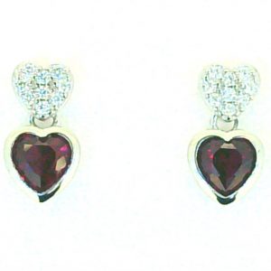 Sim. Ruby & Cubic Zirconia Heart Dangle Stud Earrings Sterling Silver  *FINAL SALE*