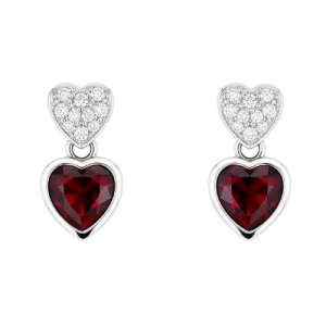 Sim. Ruby & Cubic Zirconia Heart Dangle Stud Earrings Sterling Silver  *FINAL SALE*