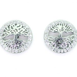 Tree of Life Cubic Zirconia Round Stud Earrings Sterling Silver/12MM    *FINAL SALE*