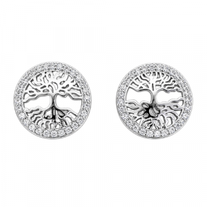 Tree of Life Cubic Zirconia Round Stud Earrings Sterling Silver/12MM    *FINAL SALE*
