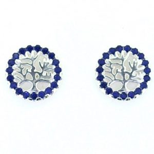 Tree of Life Sim. Blue Round Stud Earrings Sterling Silver/10MM    *FINAL SALE*
