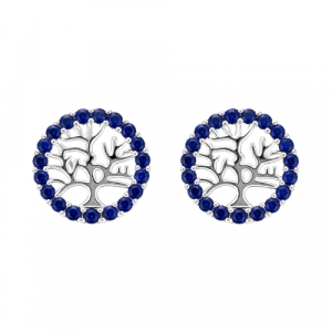 Tree of Life Sim. Blue Round Stud Earrings Sterling Silver/10MM    *FINAL SALE*